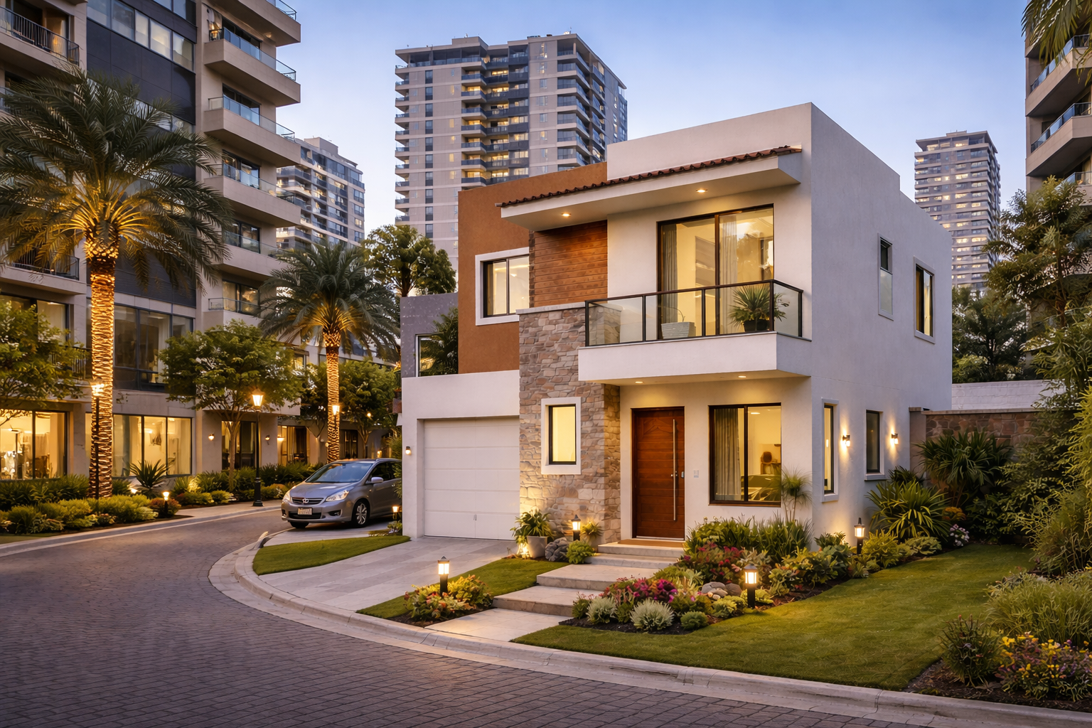 casa moderna en colonia elegante de clase alta con edificios atras