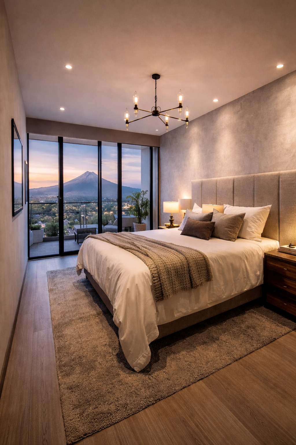 recamara en torre andeza con vista al volcan popocatepetl